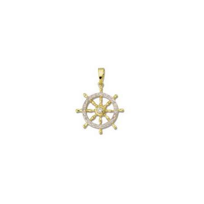 Ships Wheel with Diamonds White Lg Pendant with Bail AP48FYDWB 